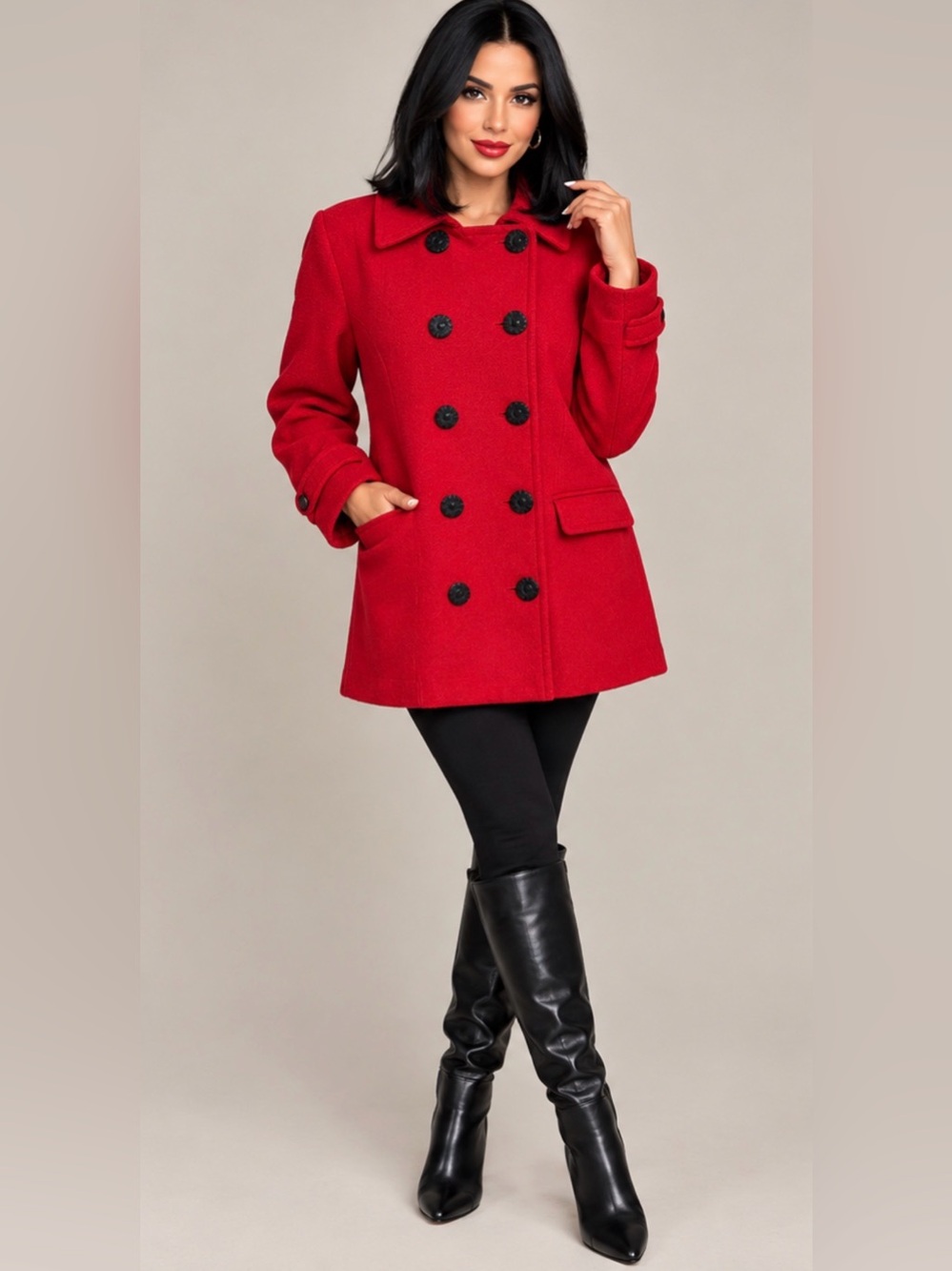 Old Navy Wool Blend Vibrant Red Double-Breasted Peacoat Womens Size XXL